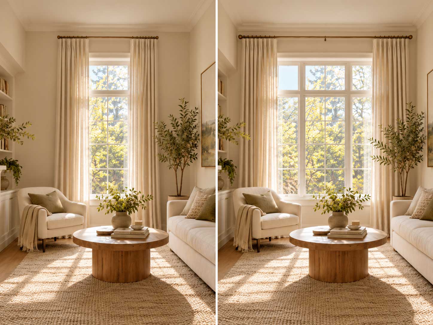 Curtain rod extended beyond the window frame to create the appearance of a wider window