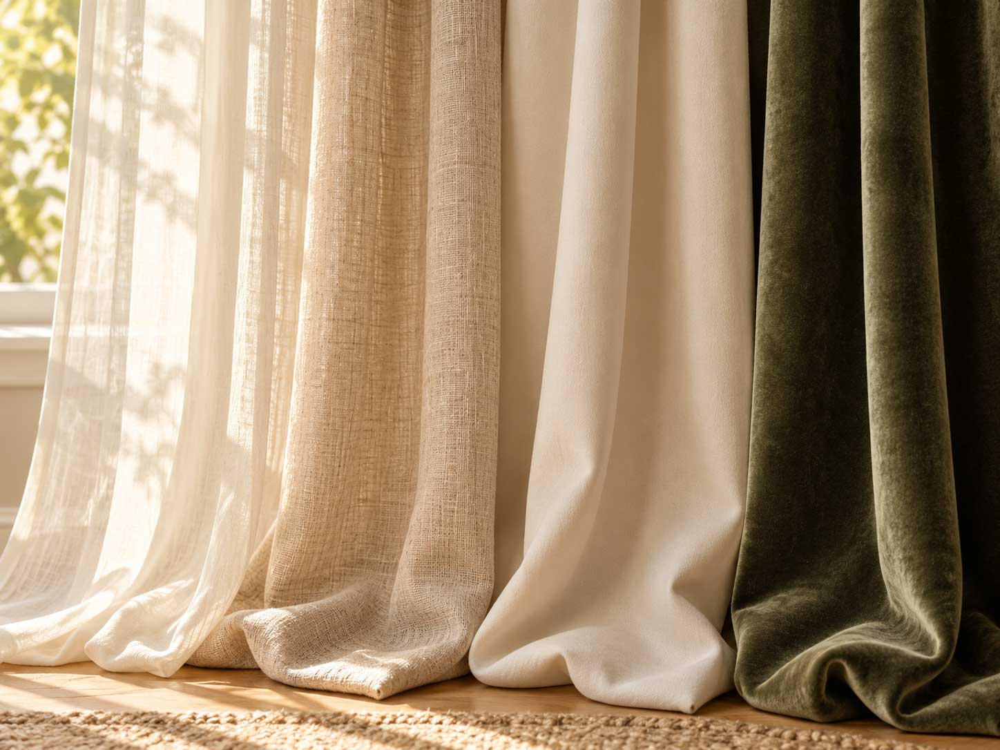 Comparison of lightweight curtain fabrics including linen cotton and sheer materials for small rooms